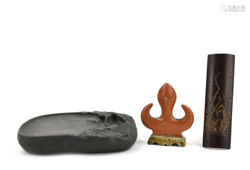 Group (3)Chinese Inkstone, Paper Weight, Pen Stand