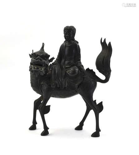 Chinese Bronze Guanyin on Qilin, Qing Dynasty