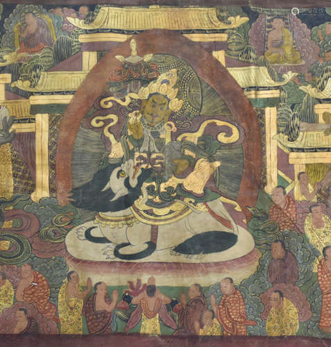 Chinese Gilt Tangka Painting on Leather