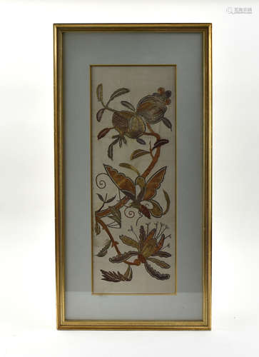 Chinese Framed Embroidery of Butterfly & Flower