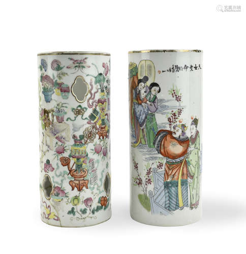 Two Chinese Famille Rose Glazed Hat Vases,19th C.