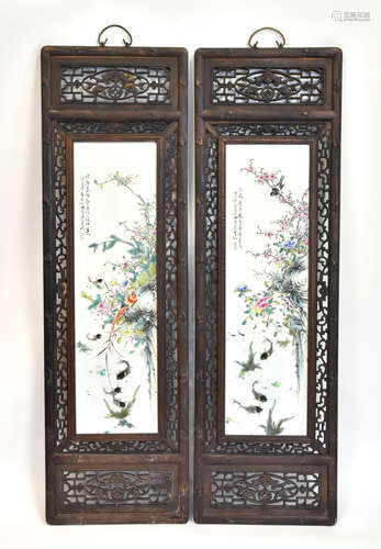 Pair of Framed Chinese Famille Rose Plaques