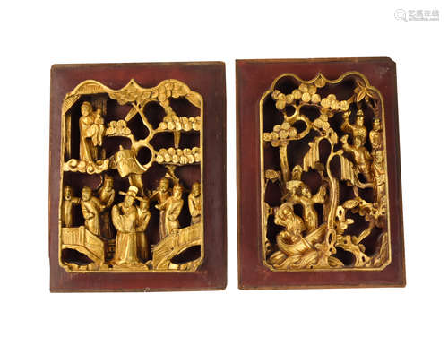 Two Chinese Lacquer Wooden Panels