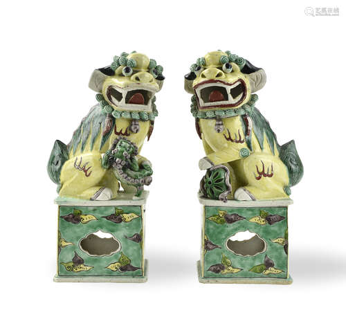 Pair of Chinese Sancai Glazed Foo-dog,19th C.