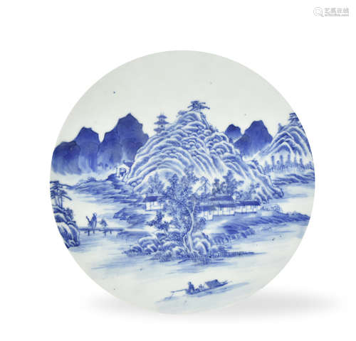 Chinese Blue & White Round Porcelain Plaque