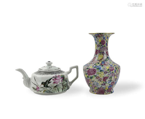 Chinese Famille Rose Teapot and Vase