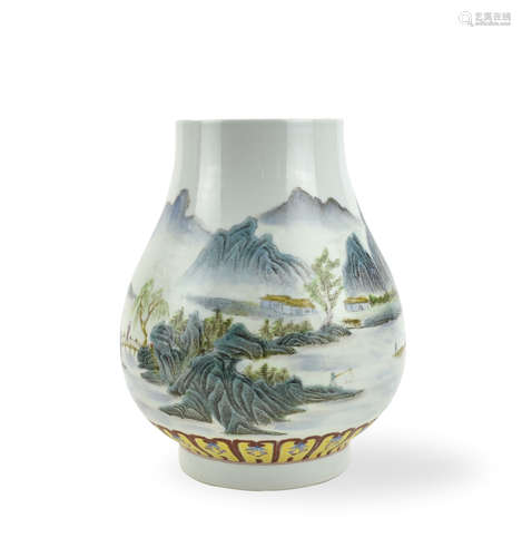 Chinese Qianjiang Glazed Landscape Vase,1950 s.