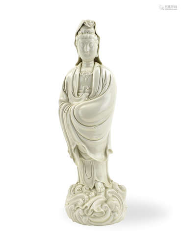 Chinese White Glazed Porcelain Guanyin,20th C.