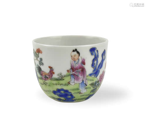 Chinese Famille Rose Chicken Cup w/ Qianlong Mark