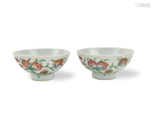 Pair of Chinese Famille Rose Peach Cups, 19th C.