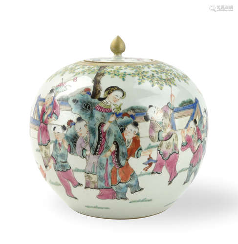 Chinese Famille Rose Figural Jar and Cover,19th C.