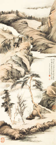 张大千（18991983） 仿石涛松水石桥图 镜心 设色纸本
