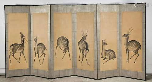Japanese-Style Painted Six Panel Screen