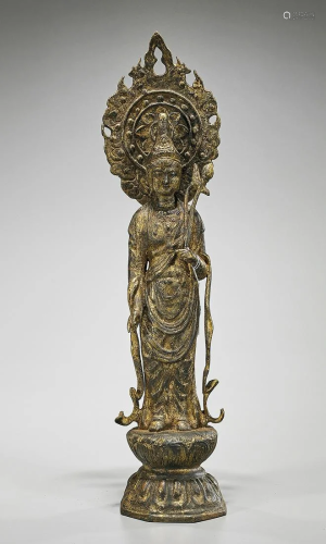 Tall Korean Gilt Bronze Kannon Figure