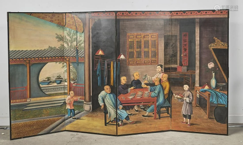 Chinese Four-Panel Painted Screen