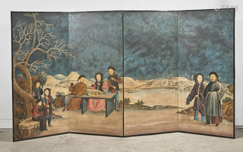 Chinese Four-Panel Painted Screen