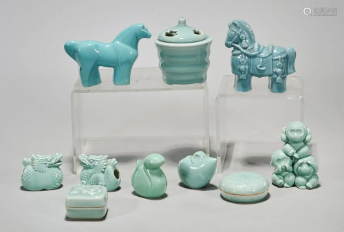 Group of Ten Japanese Celadon Ceramics