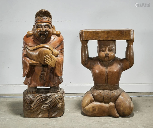 Two Chinese Carved Wood Sculptures