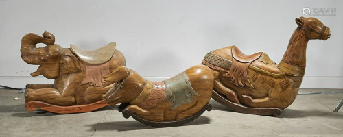 Group of Three Chinese Carved Wood Child Rockers