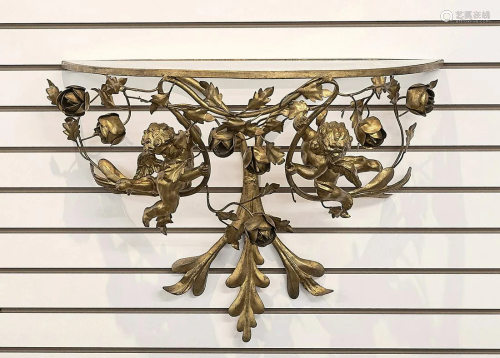 Brass Italian Wall Bracket With Cherubs and Roses