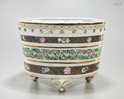 Chinese Enameled Porcelain Tripod Jardiniere