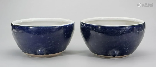 Pair Chinese Blue Glazed Porcelain Bowls