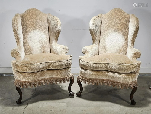 Pair Queen Anne-Style Fauteuil Armchairs