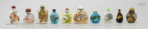 Group of Ten Painted Glass and Agate Snuff Bottles