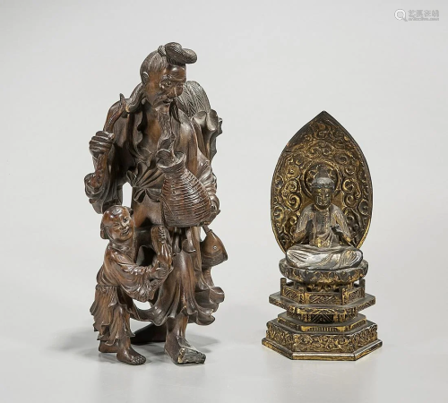 Two Chinese Carved Wood Figures