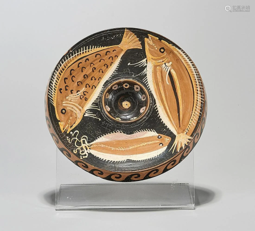 Apulian Painted Fish Plate with a Flatfish and Two
