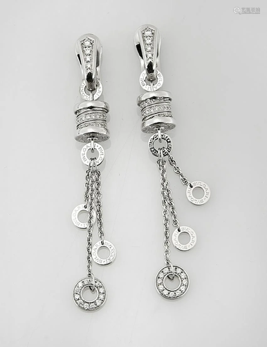 Pair 18K White Gold and Diamond Bvlgari Earrings