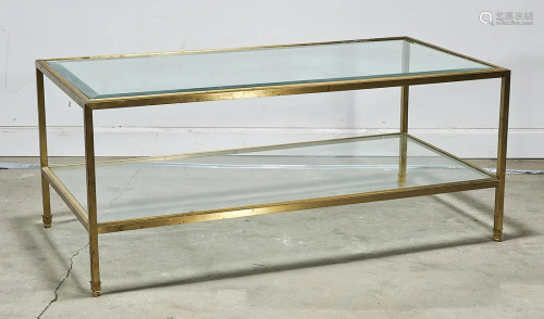 Glass and Brass Two-Tiered Coffee Table