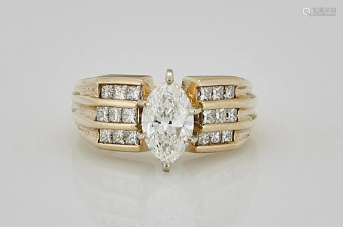 14K Yellow Gold and Diamond Ring