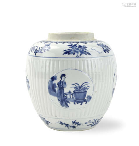 Chinese Blue & White Figural Jar, Kangxi Period