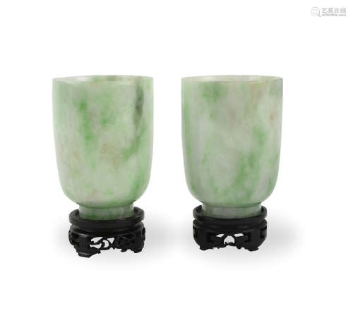 Pair of Chinese Jadeite Cups, Qing Dynasty