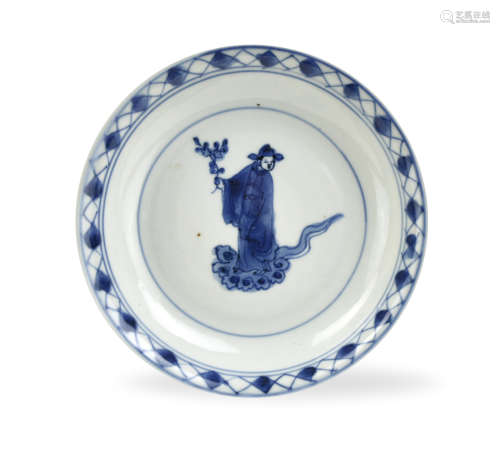 Chinese Blue & White Plate w/ Figure,17th C.