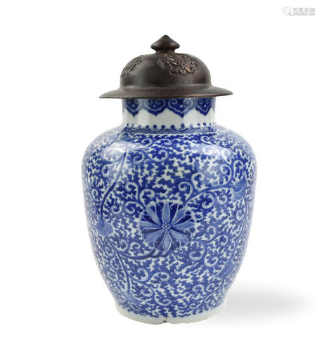 Chinese Blue & White Jar w/ Lid, 18th C.