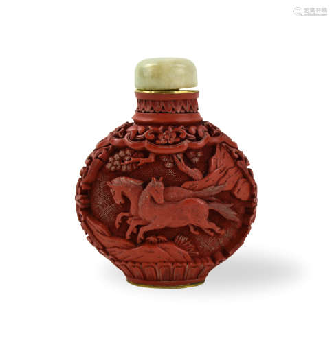 A Chinese Cinnabar Lacquer Snuff Bottle w/ Horse