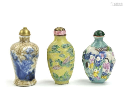 3 Chinese Porcelain Snuff Bottles, Qing D.