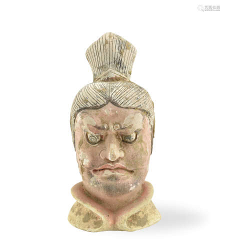 Chinese Ceramic Warrior Head Statue, Tang Dynasty