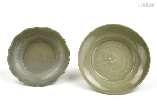 2 Chinese Longquan Ware Celadon Plates,Yuan-Ming D