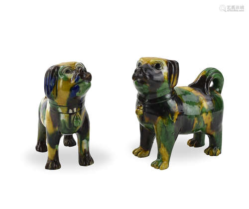 Pair of Chinese Sancai Glazed Dog Figure, 18th C.