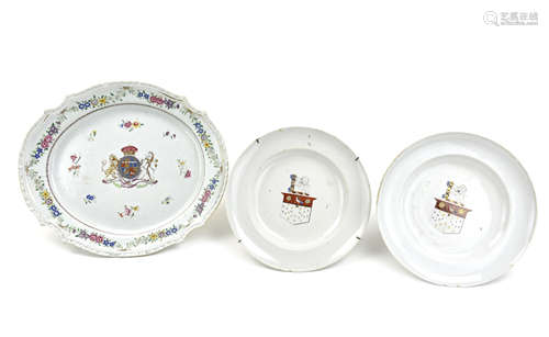 3 Chinese Export Armorial Plates,18th C .