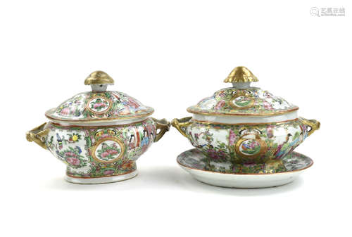 Pair of Chinese Canton Glazed Tureens, 19th C.