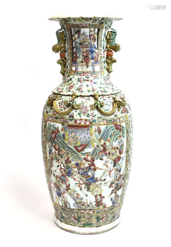 Massive Chinese Celadon Canton Glazed Vase,19th C.