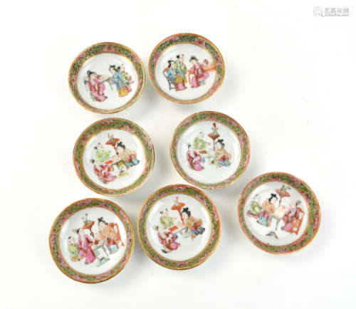 Set of (7) Chinese Canton Glazed Saucers,19th C.