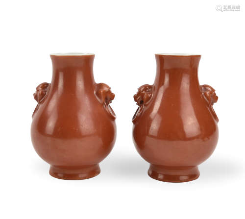 Pair of Small Chinese Coral Red Vase,19-20th C.