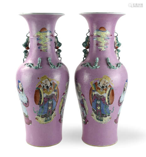 Pair of Chinese Large Famille Rose Vase, 19th C.