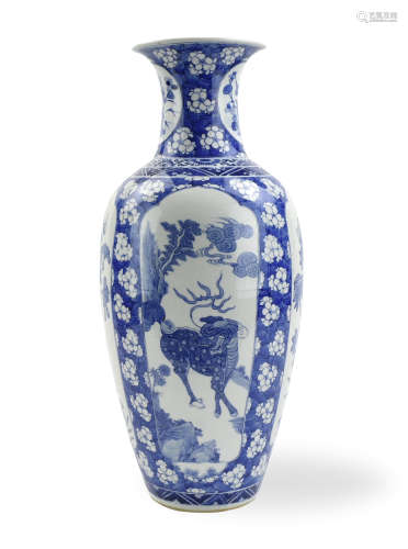 Large Chinese Blue & White Vase w/ Kirin, 19th C.