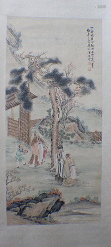 A Chinese Painting Scroll of Old Men under Pinetree